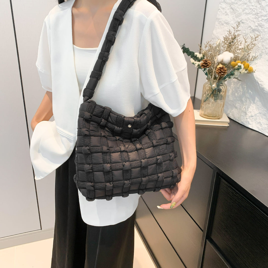 Textured Grid Puffer Shoulder Bag