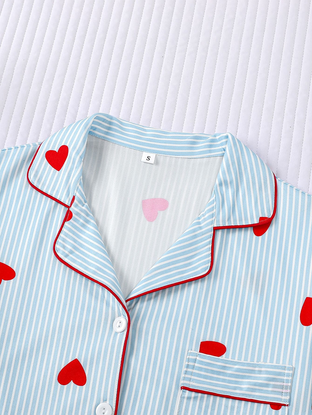 Pinstripe Heart Print Pajama Set