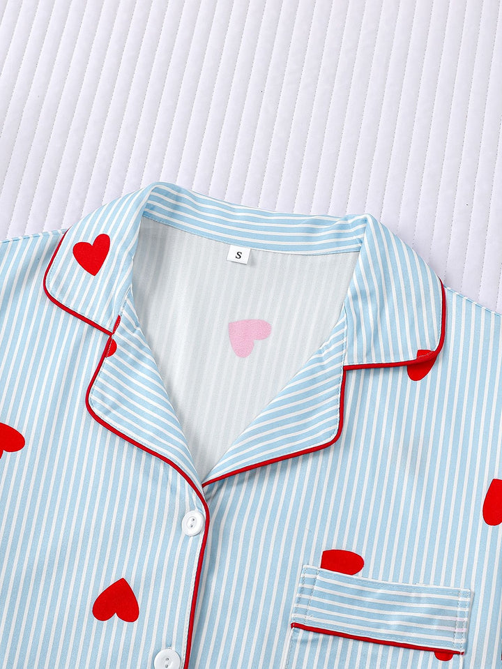 Pinstripe Heart Print Pajama Set