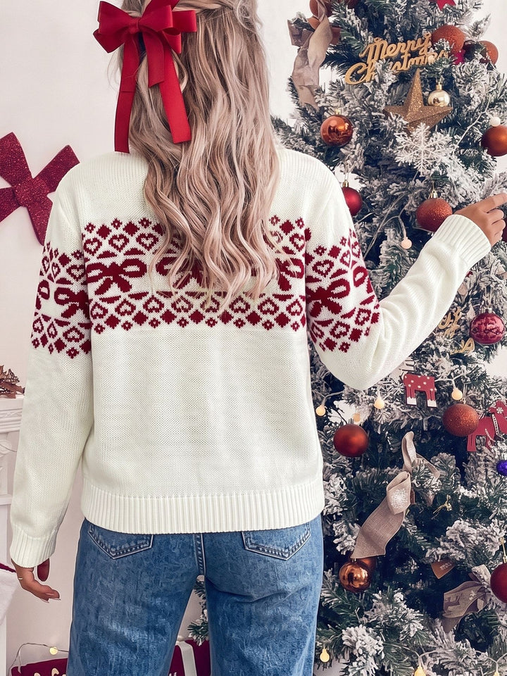 Holiday Bow Fair Isle Knit Sweater