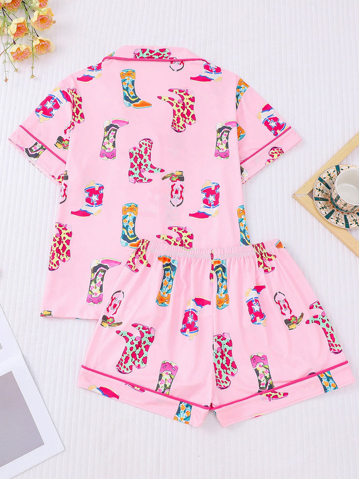 Patterned Cowgirl Boots Pajama Set