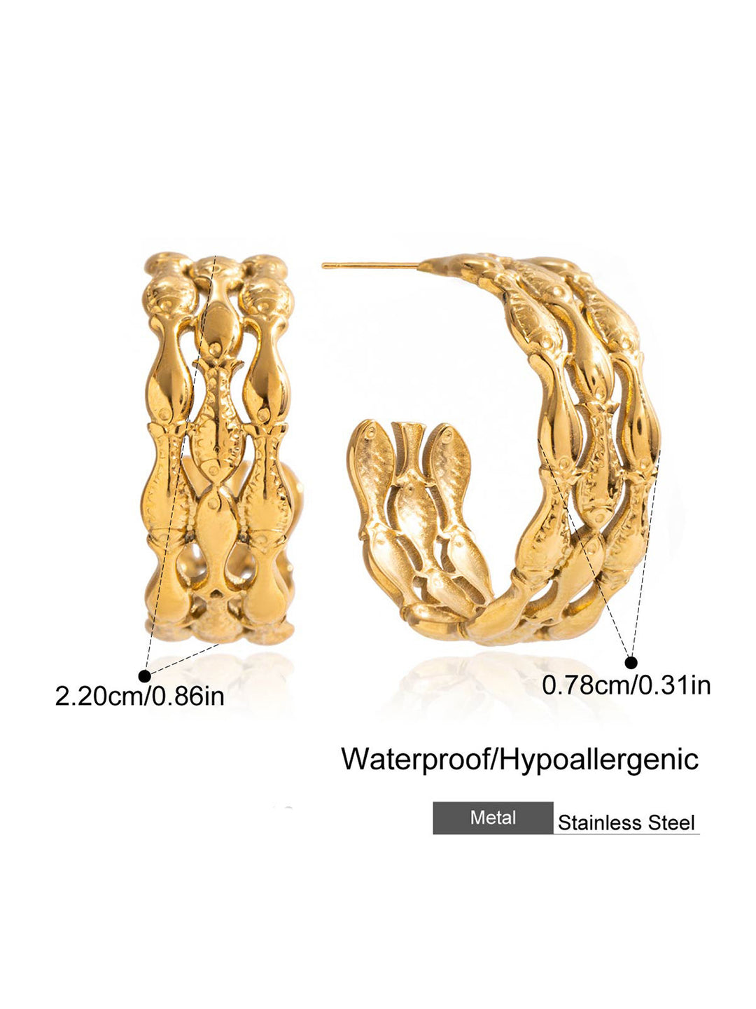 Golden Fish Pattern Hoop Earrings