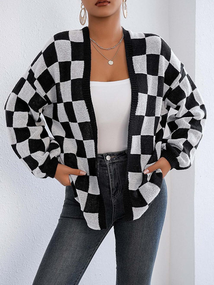 Checker Pattern Open Cardigan