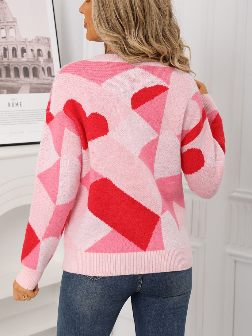 Geometric Heart Print Sweater