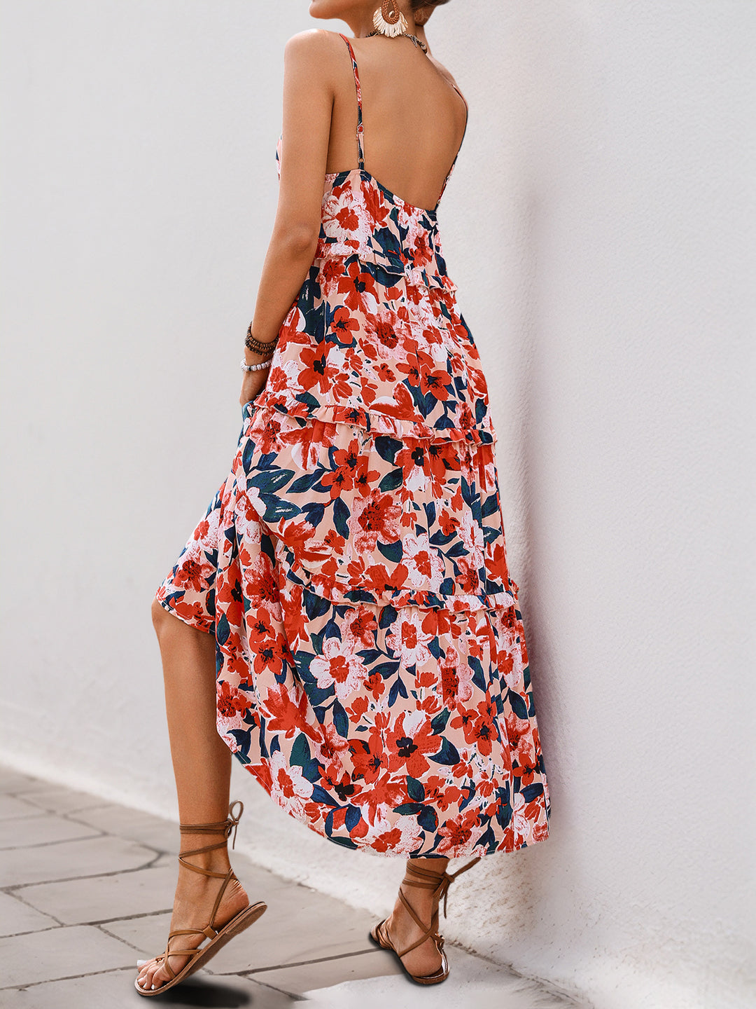 Sunset Floral Ruffle Midi Dress