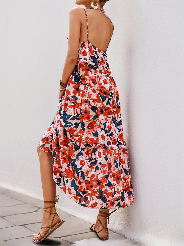 Sunset Floral Ruffle Midi Dress