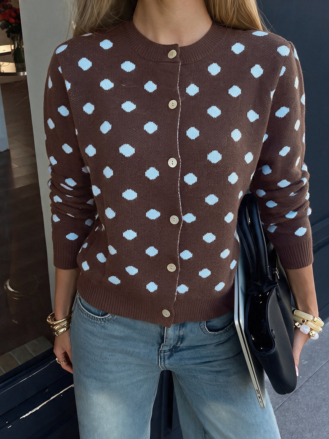 Chocolate Blue Polka Dot Knit Cardigan