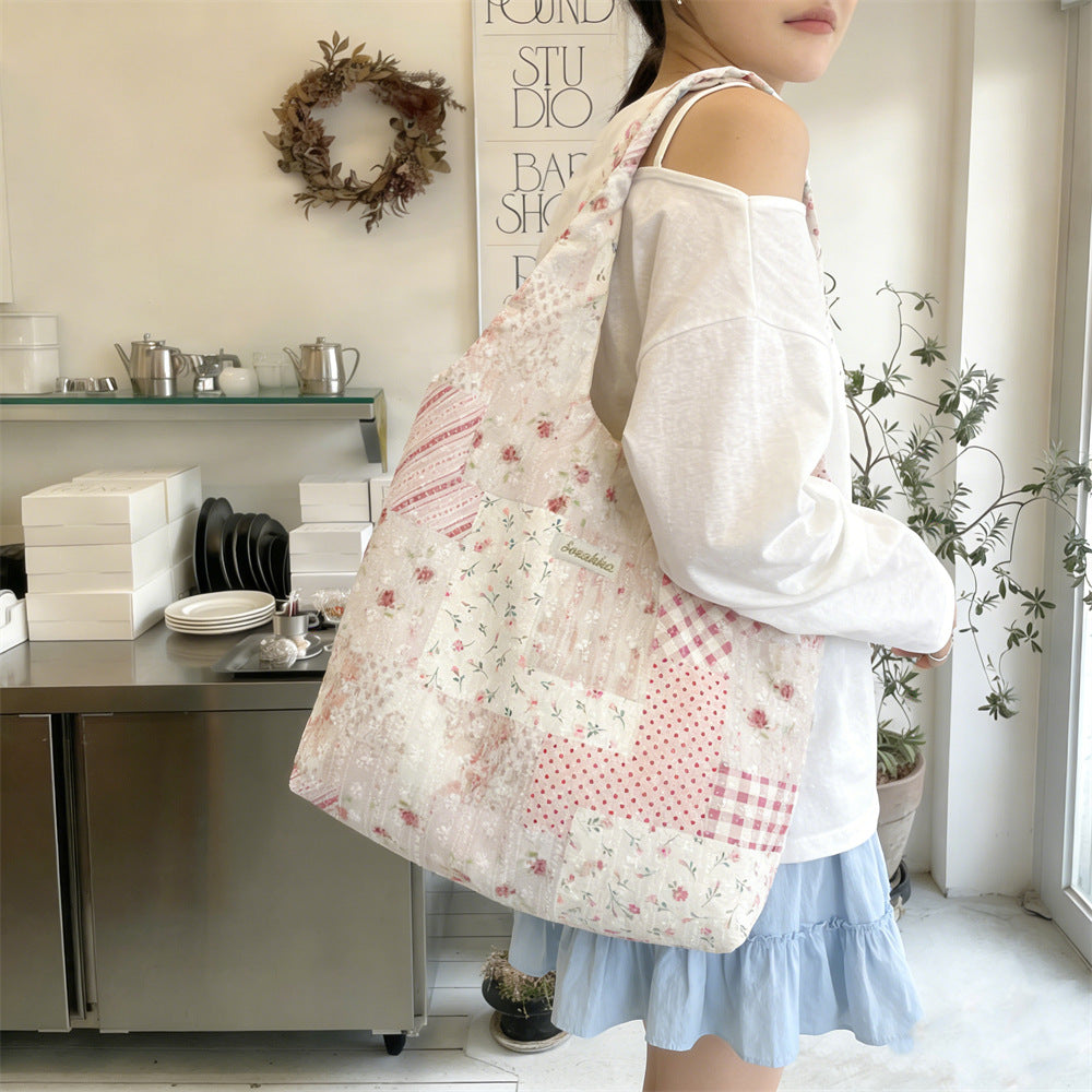 Coquette Patchwork Print Shoulder Tote Bag