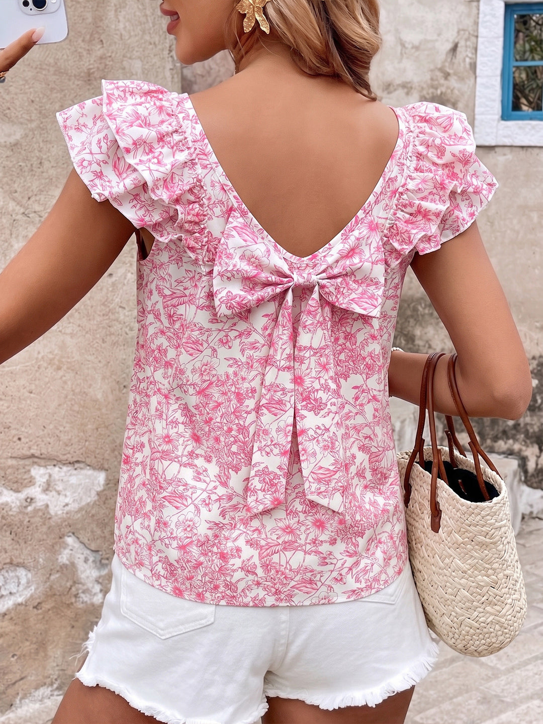Pink Toile Bow Back Blouse