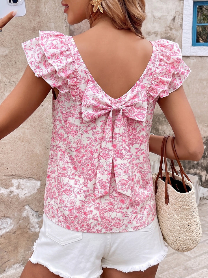 Pink Toile Bow Back Blouse