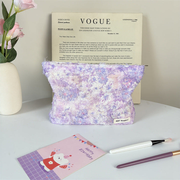 Textured Floral Cosmetic Pouch