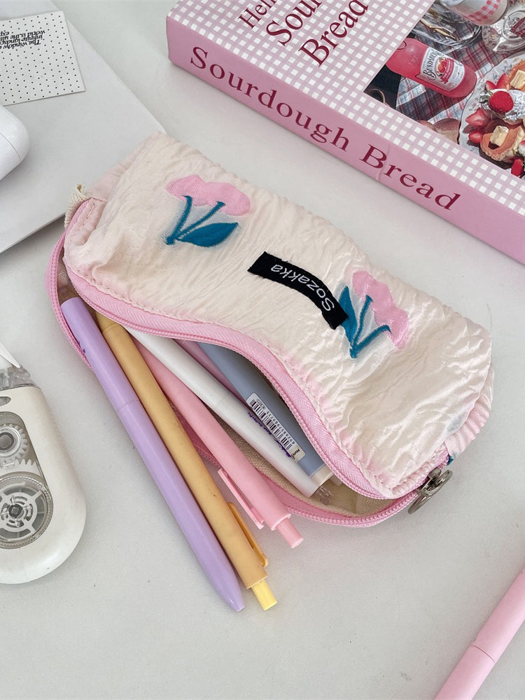 Cherry Crinkle Fabric Pencil Pouch