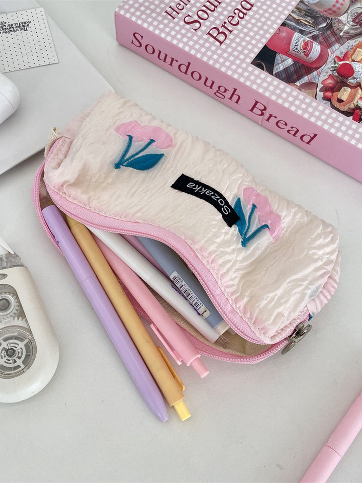 Cherry Crinkle Fabric Pencil Pouch