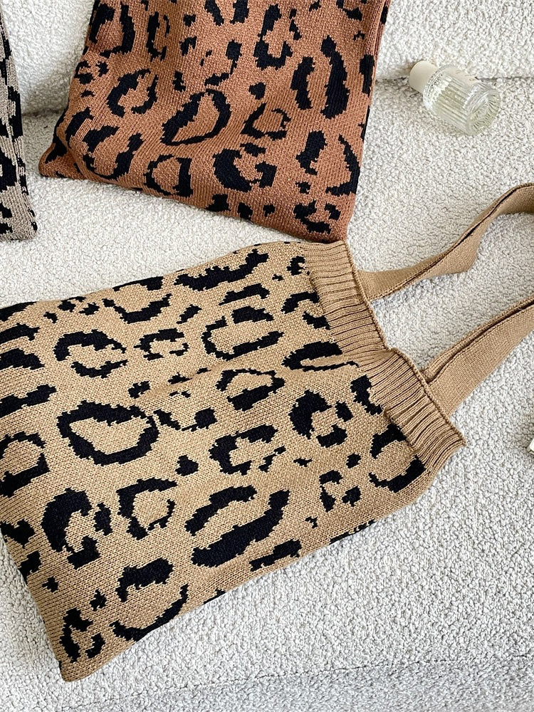 Leopard Knit Tote Bag