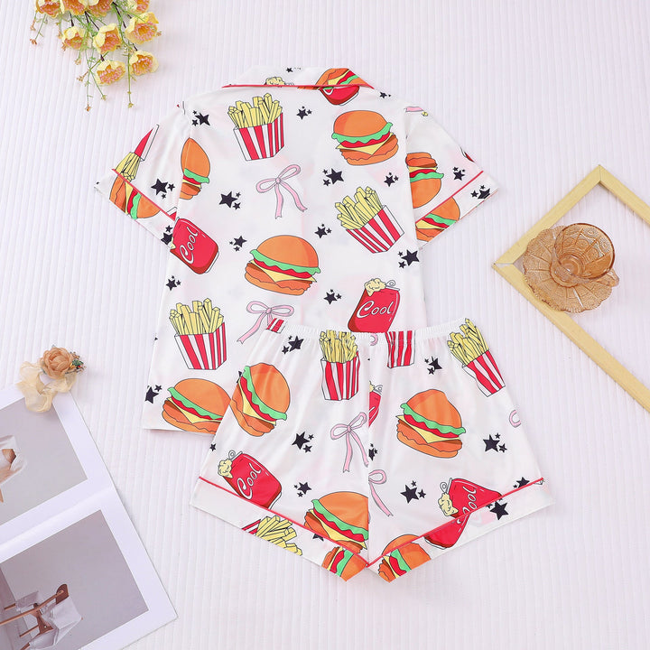 Burger & Fries Print Pajama Set