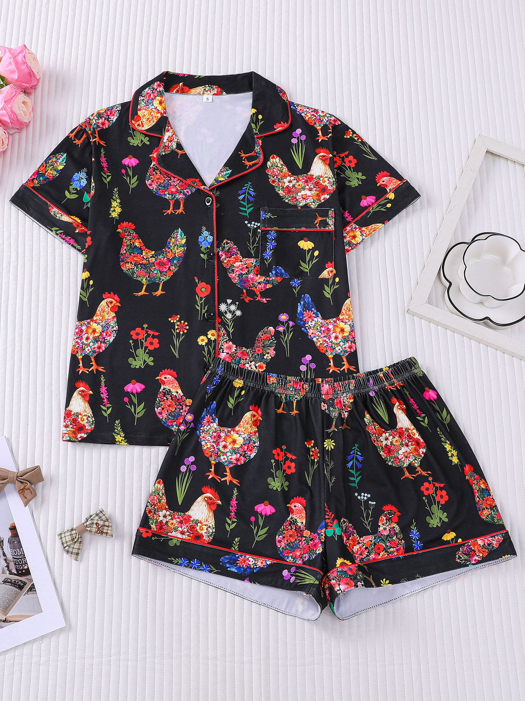 Garden Floral Chicken Pajama Set