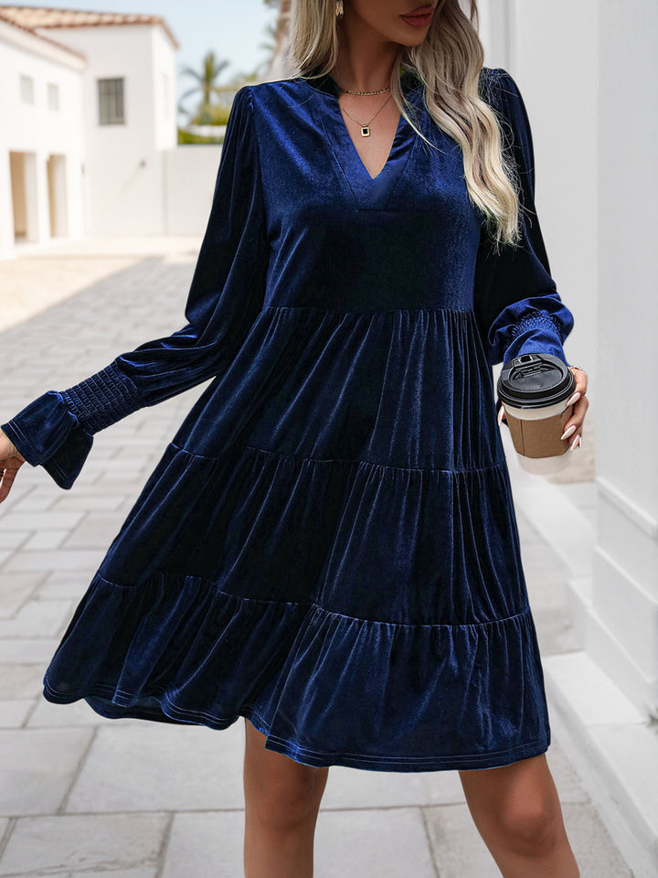 Smocked Sleeve Velvet Dress