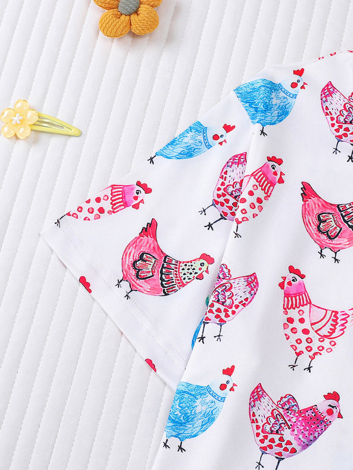 Girls Patterned Chicken Pajama Set