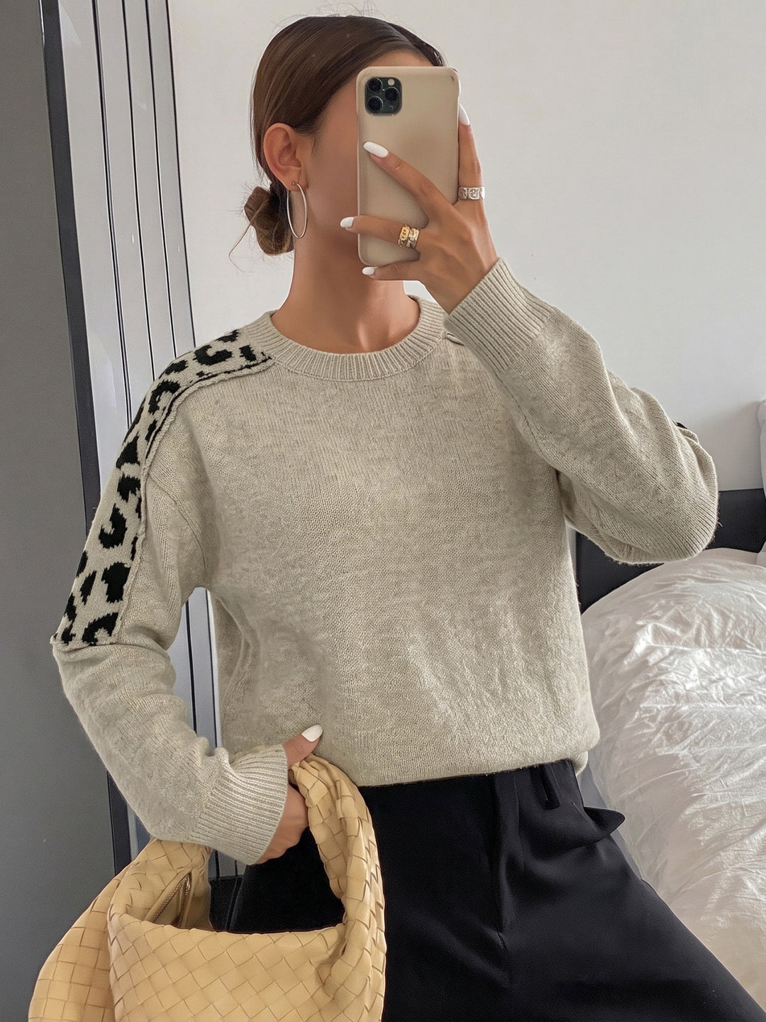 Leopard Shoulder Detail Knit Sweater