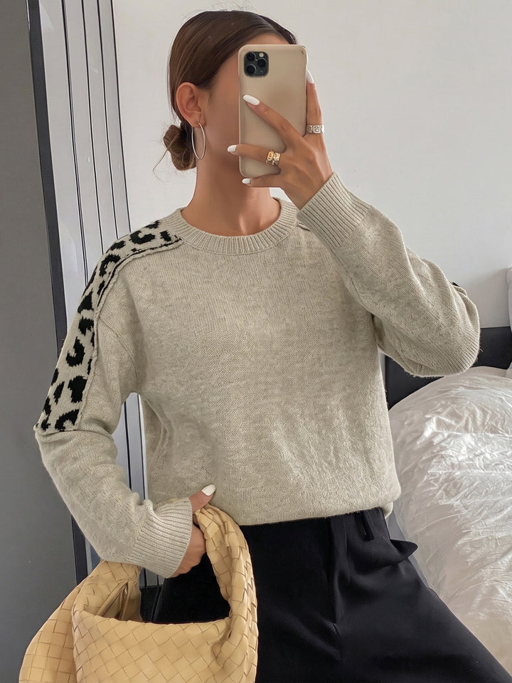 Leopard Shoulder Detail Knit Sweater