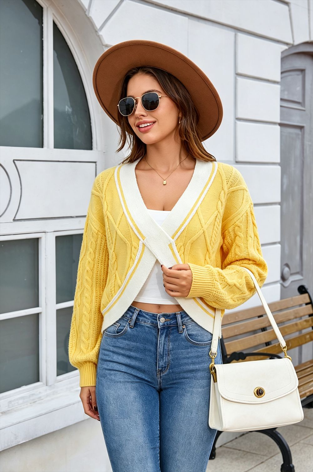 Cable Knit Contrast Trim Sweater