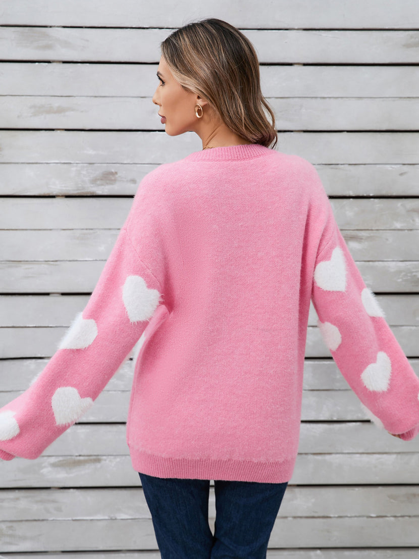 Fuzzy Knit Heart Sweater