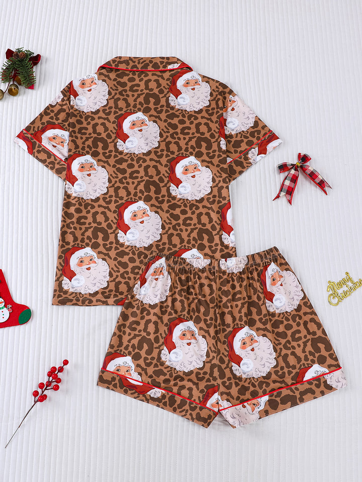 Leopard Santa Christmas Short Pajama Set