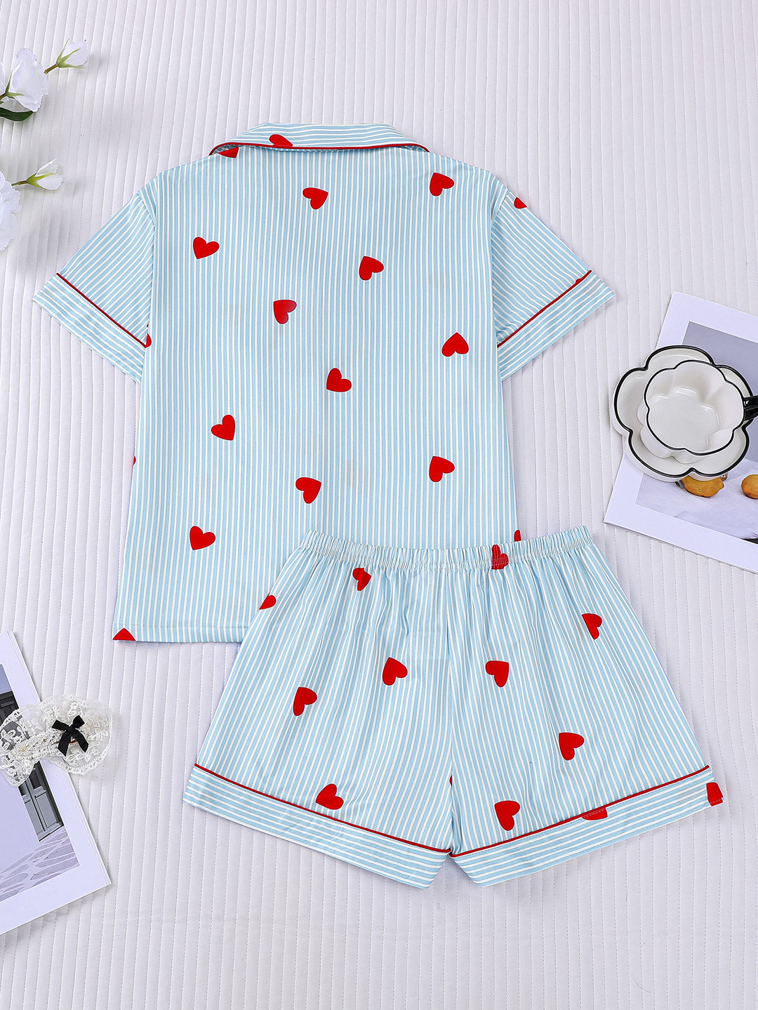 Pinstripe Heart Print Pajama Set