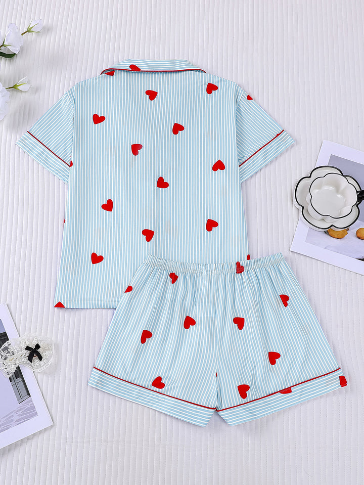 Pinstripe Heart Print Pajama Set