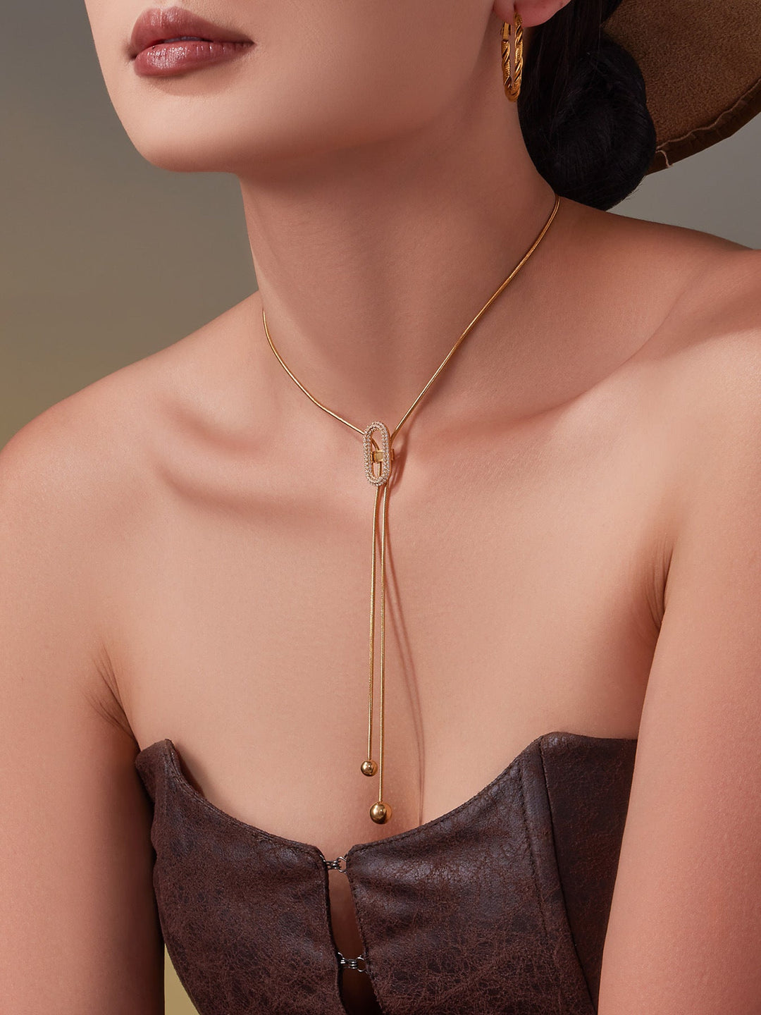 Zircon Slider Lariat Necklace