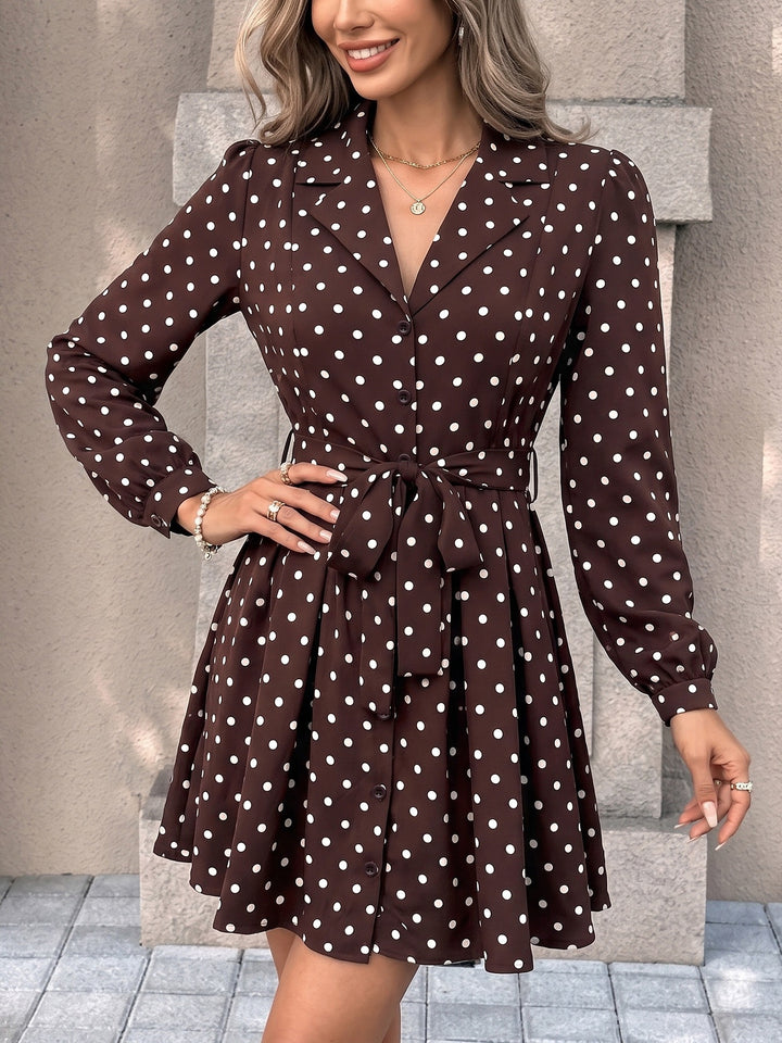 Polka Dot Tie-Waist Shirt Dress