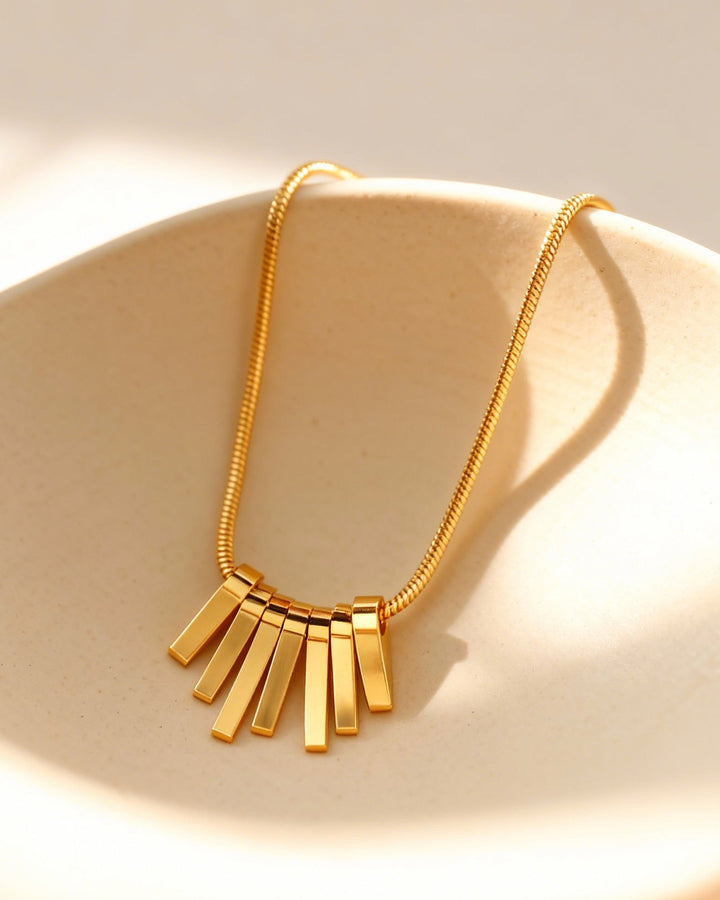 Gold Bar Fringe Pendant Necklace