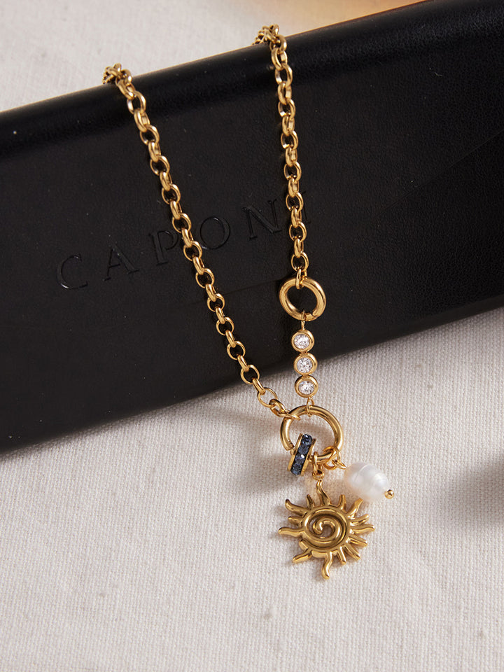 Celestial Sun Charm Layered Pendant Necklace