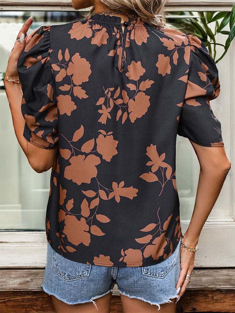 Floral Print Puff Sleeve Blouse