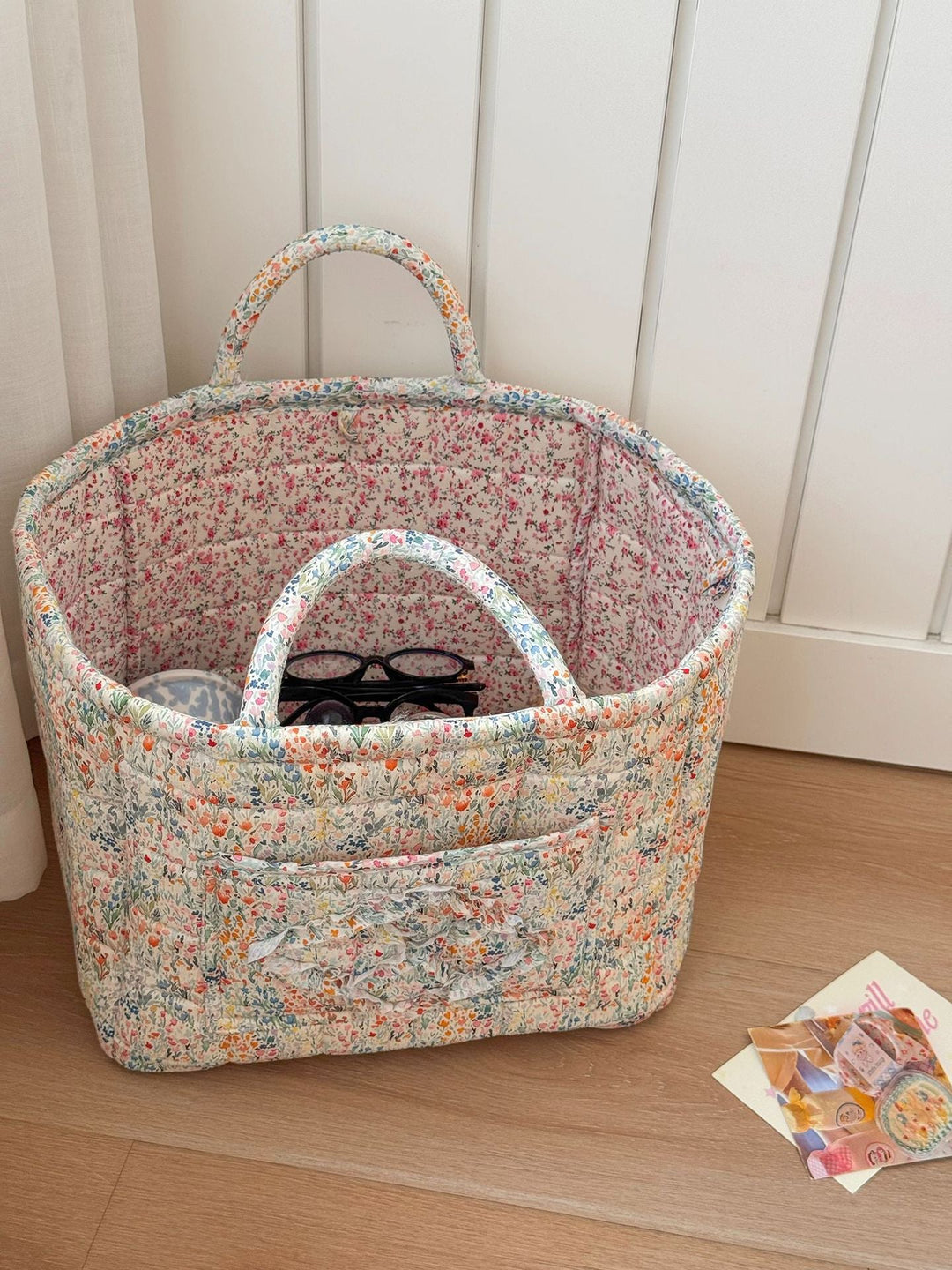 Quilted Floral Storage Tote