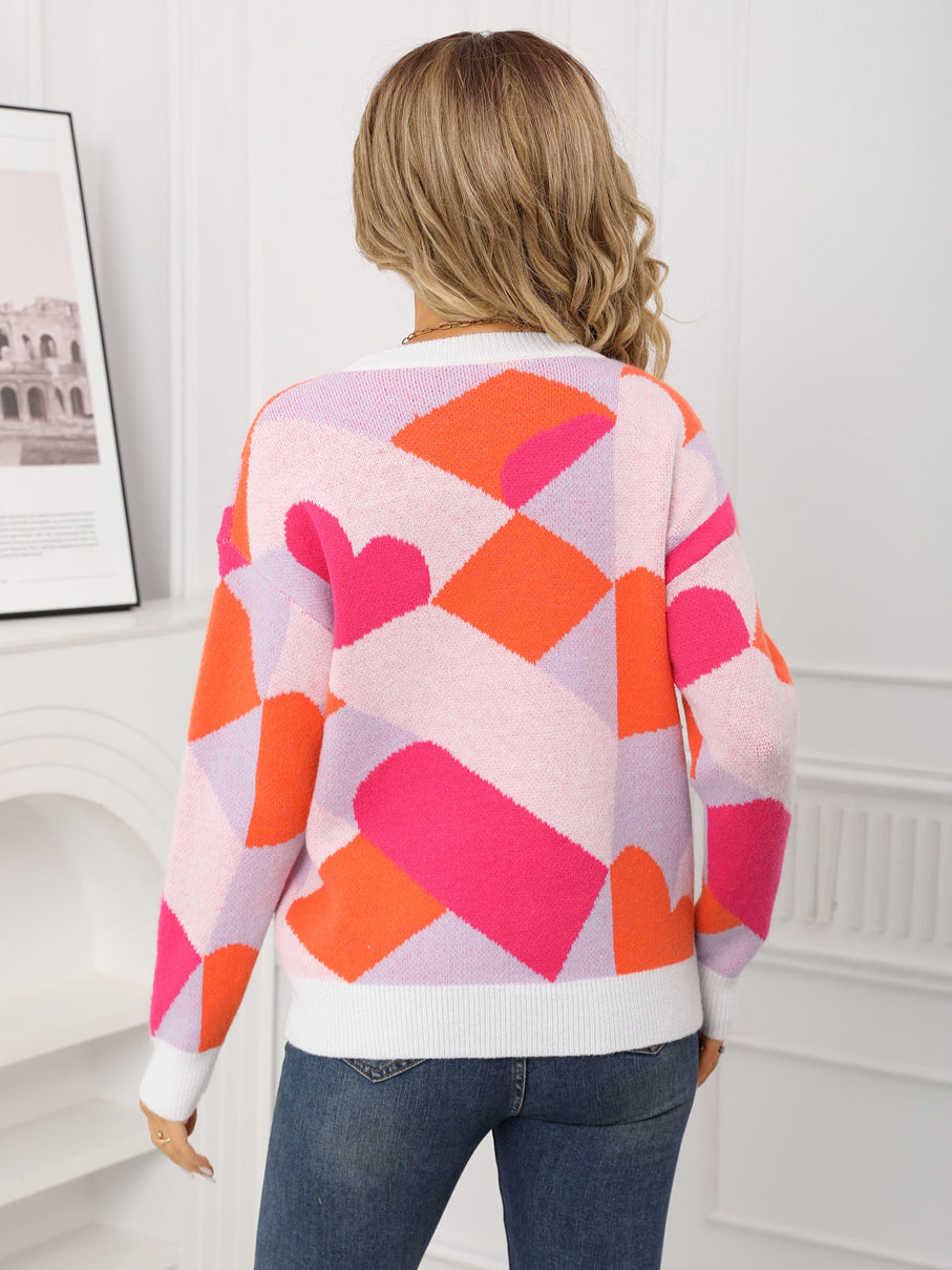 Geometric Heart Print Sweater