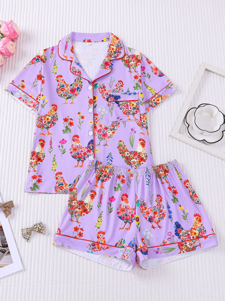 Garden Floral Chicken Pajama Set