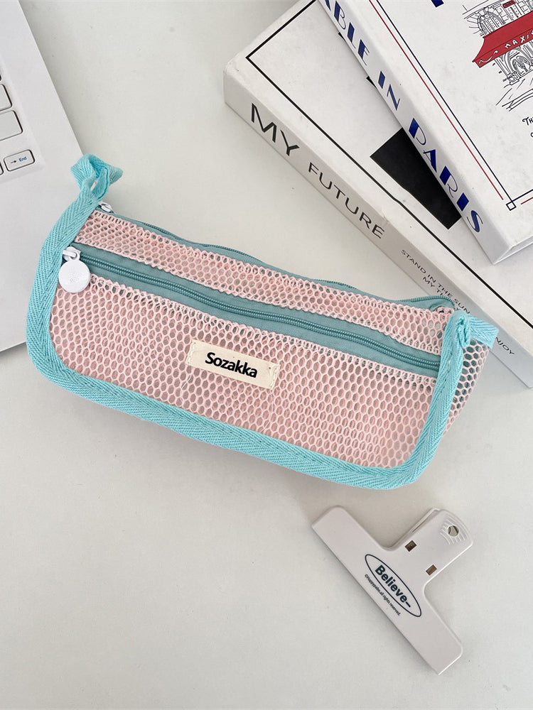 Pastel Mesh Double Zip Pencil Pouch