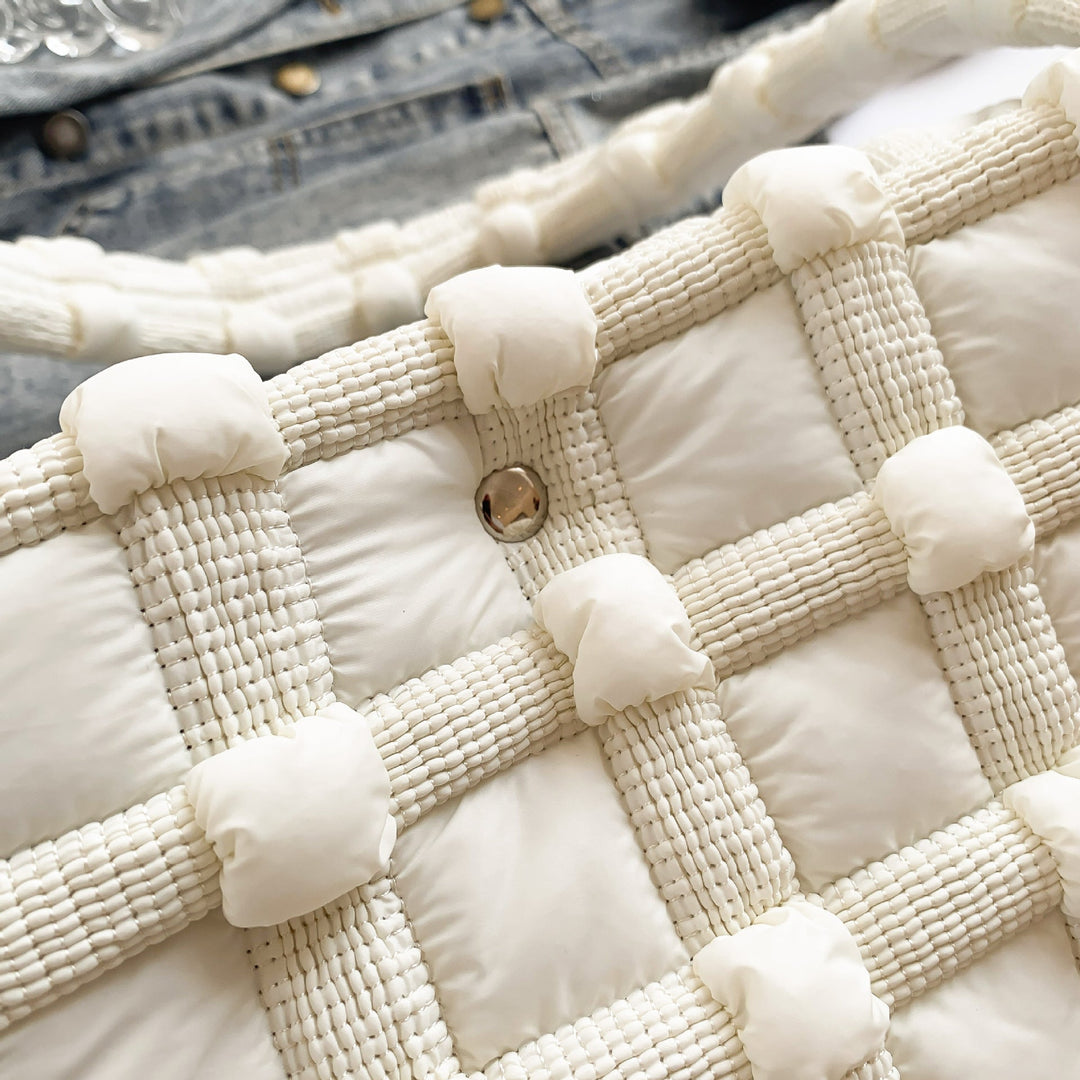 Textured Grid Puffer Shoulder Bag