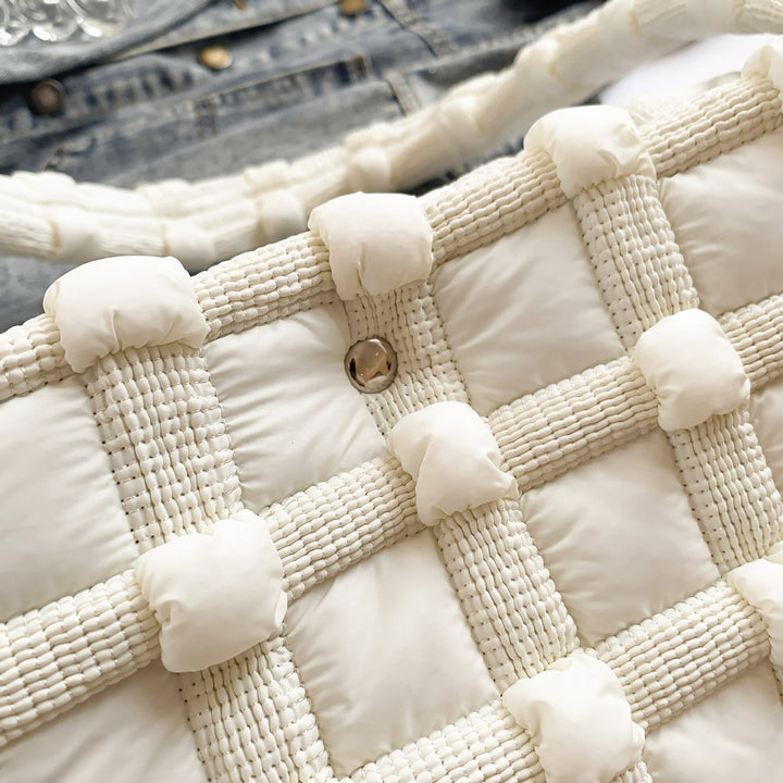 Textured Grid Puffer Shoulder Bag