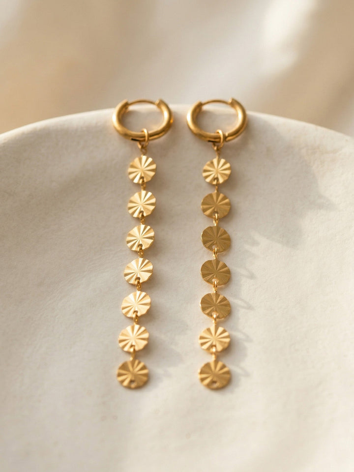 Gold Disc Drop Huggie Earrings