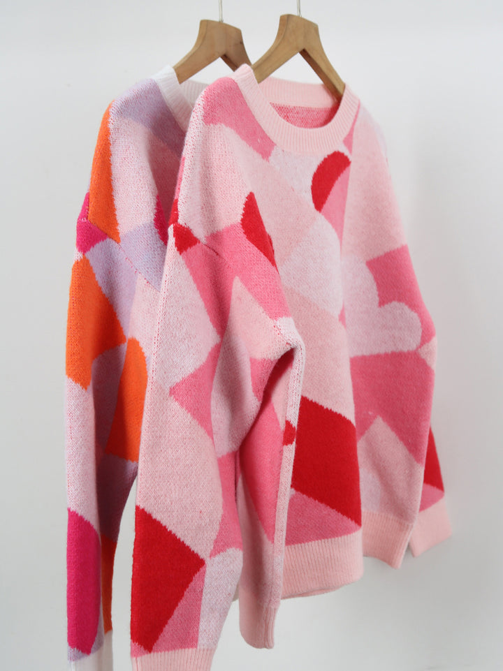 Geometric Heart Print Sweater