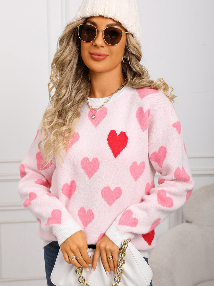 Contrast Heart Print Sweater