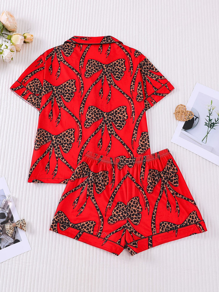 Cheetah Print Bow Pajama Set
