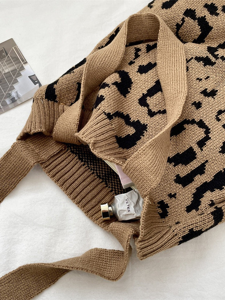 Leopard Knit Tote Bag