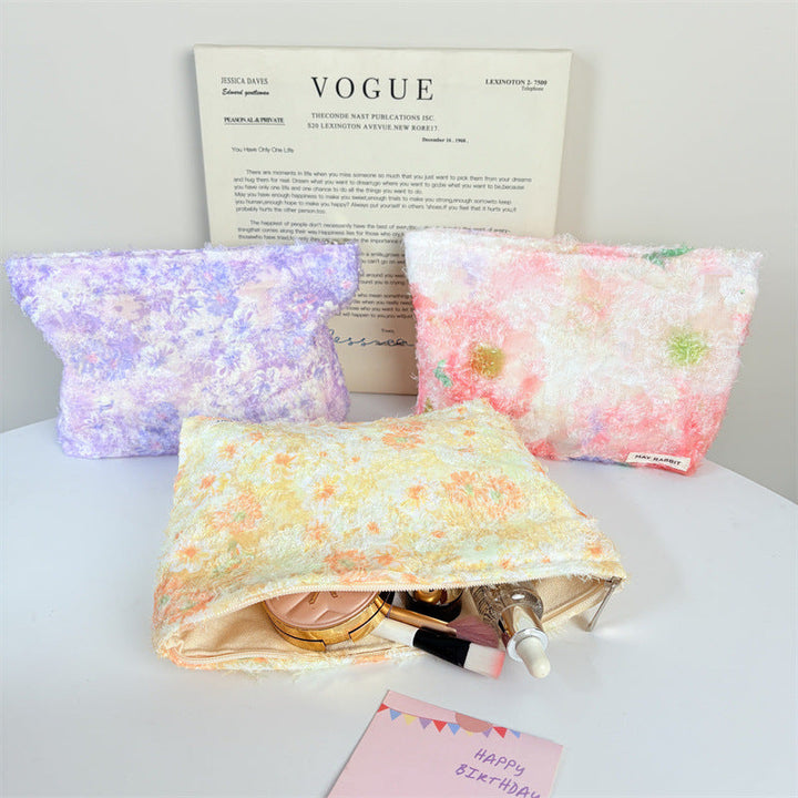 Textured Floral Cosmetic Pouch