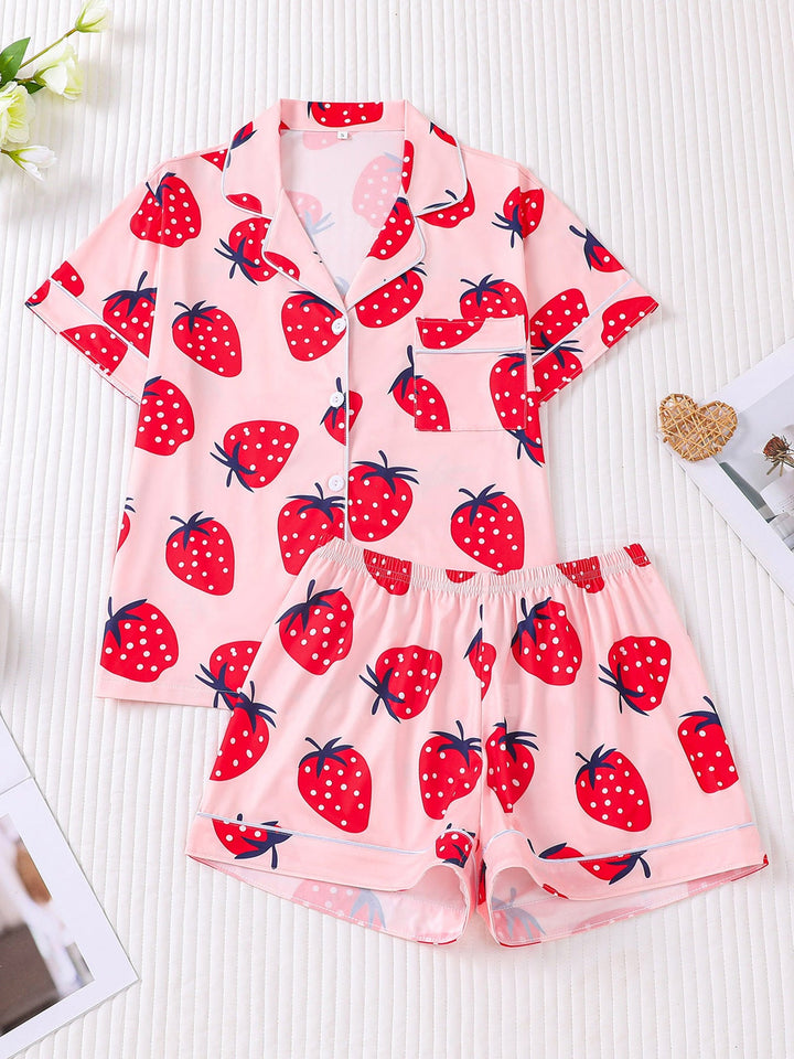 Strawberry Print Pajama Set
