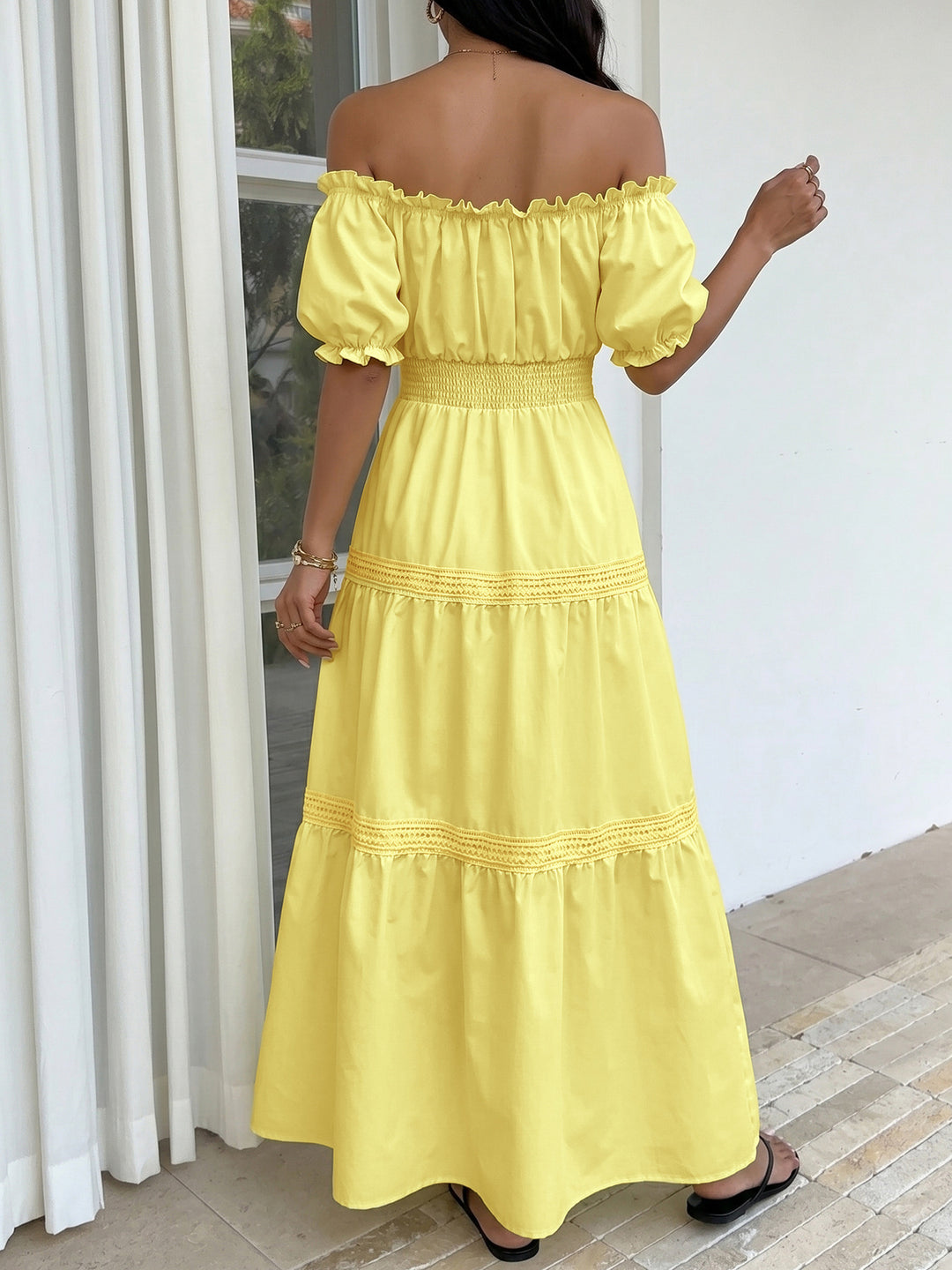 Limoncello Breeze Off-Shoulder Maxi Dress