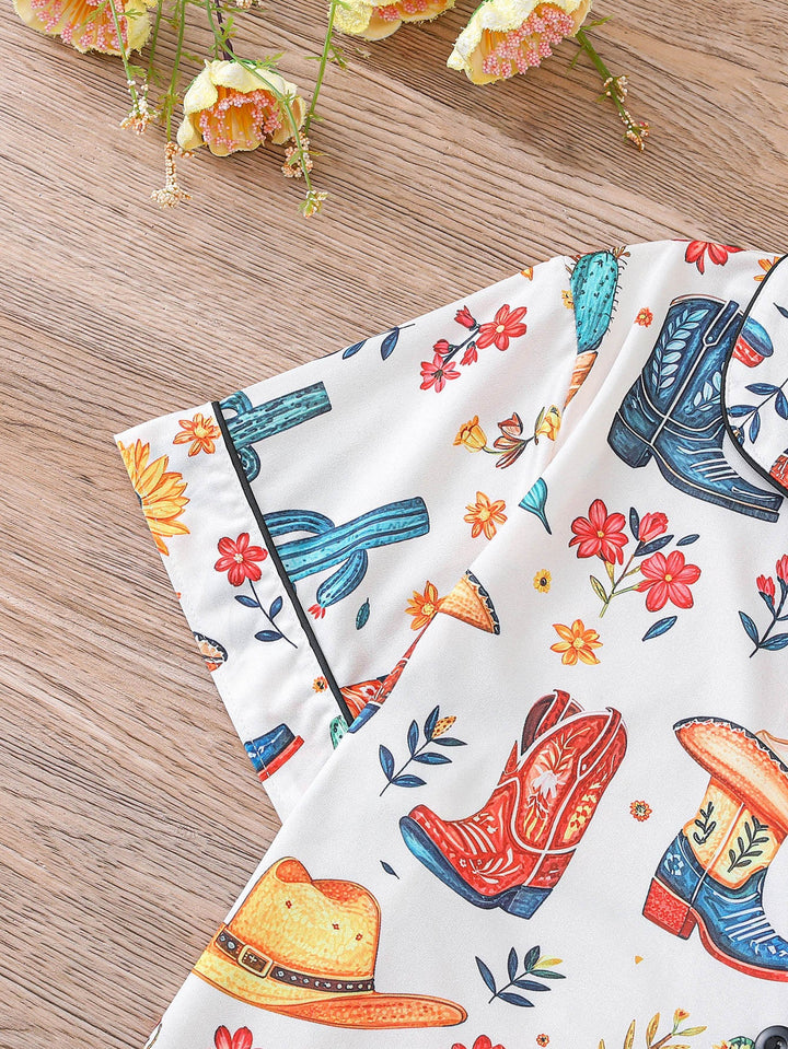 Cowboy Western Print Pajama Set