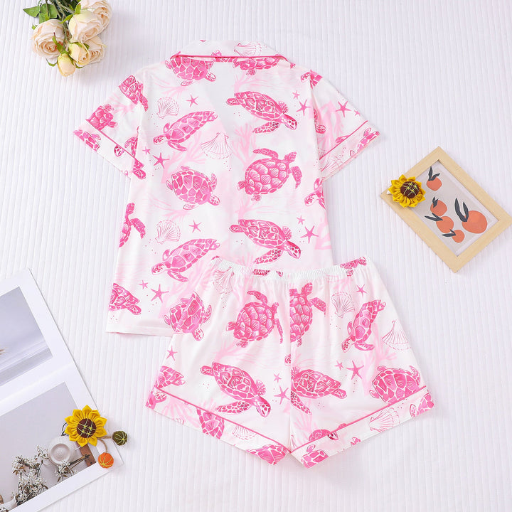 Pink Turtle Print Pajama Set